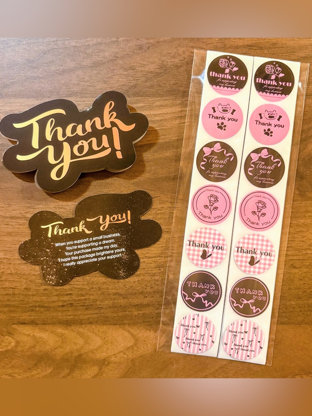 *5 for $30* Black Quote Thank You Cards w/ Variety Stickers - nwot
